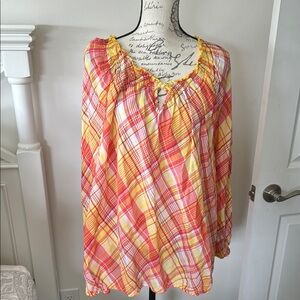 Lane Bryant Plaid Top - Orange , Yellow, White